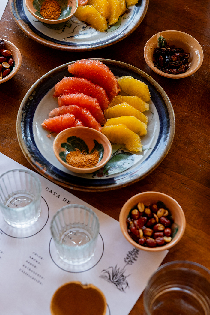 Cata de mezcal junto a la alberca